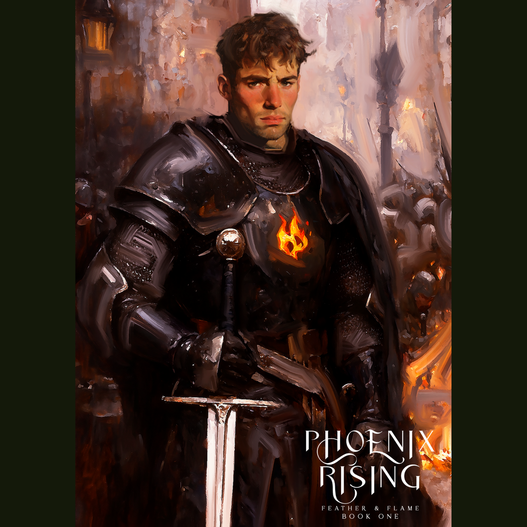 Epic fantasy character art showing Marcon Colabra with his sword in a burning city.