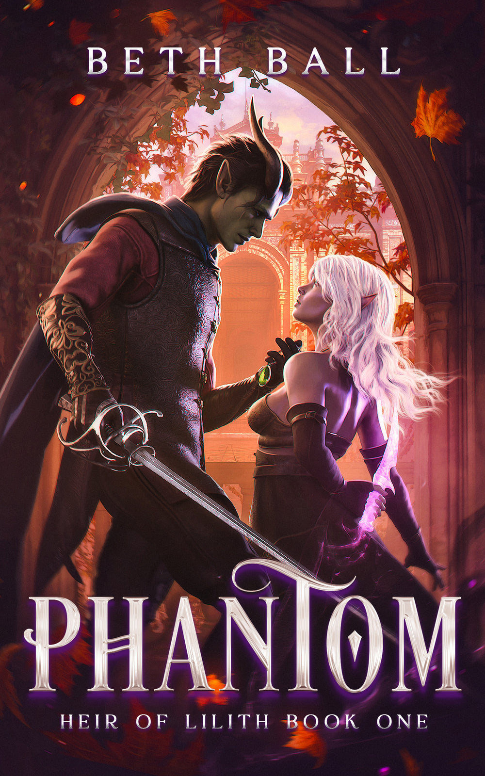 Book cover of 'Phantom' by Beth Ball featuring a fantasy scene with a warrior and a woman.